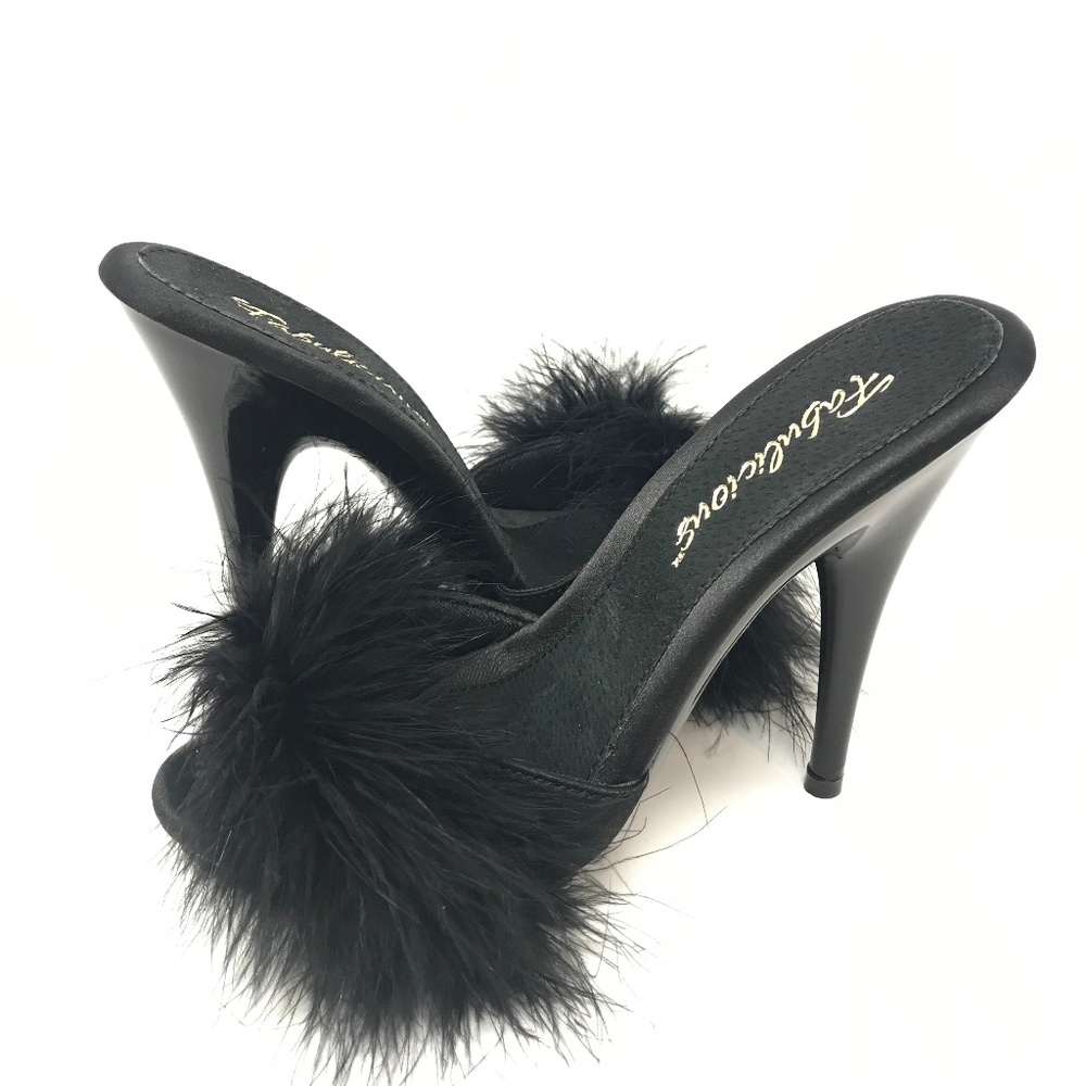 Fabulicious Black Satin Feather Marabou Heels